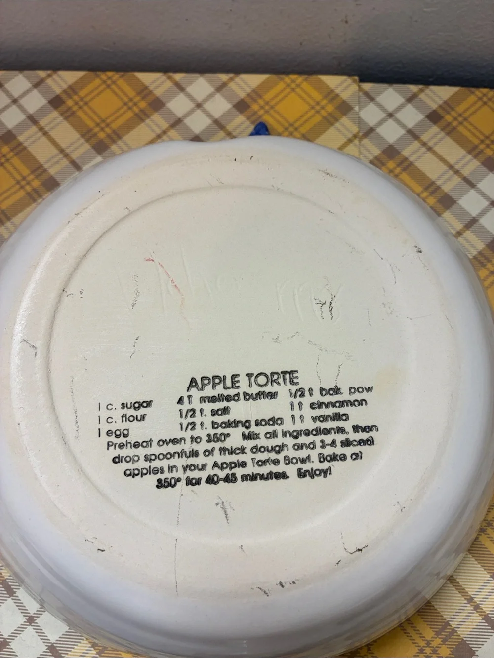 Vintage Ceramic Spongeware Pottery Dish Apple Tort